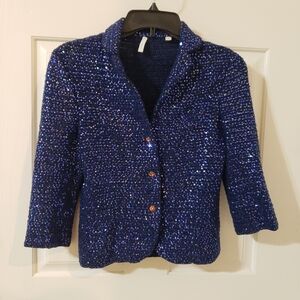 Blue Sequined Fitted Jacket Size 2